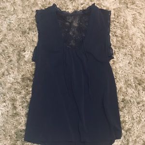 Blue lace and frill blouse